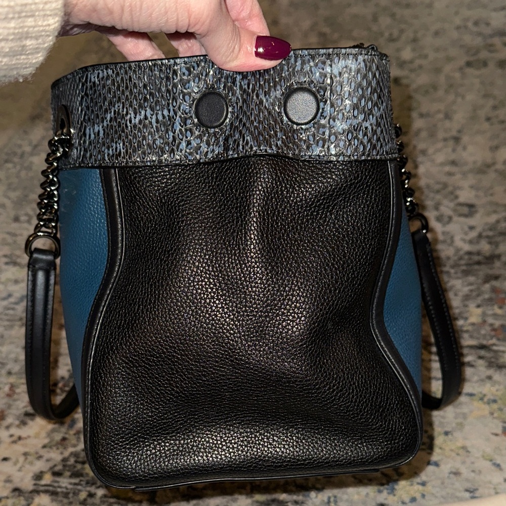 Coach Edie tote in Black and Teal with python trim - Picture 7 of 13